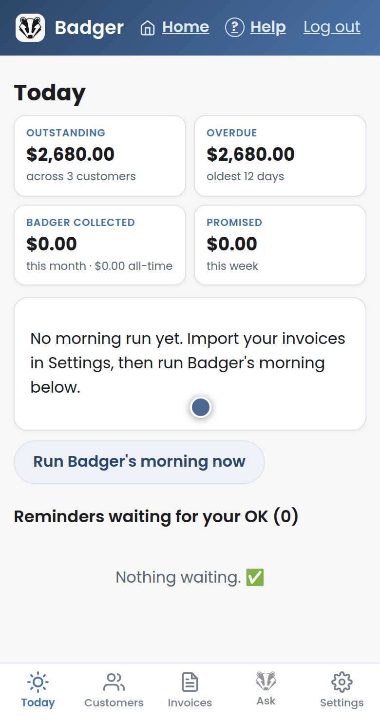 Badger's screen for this step