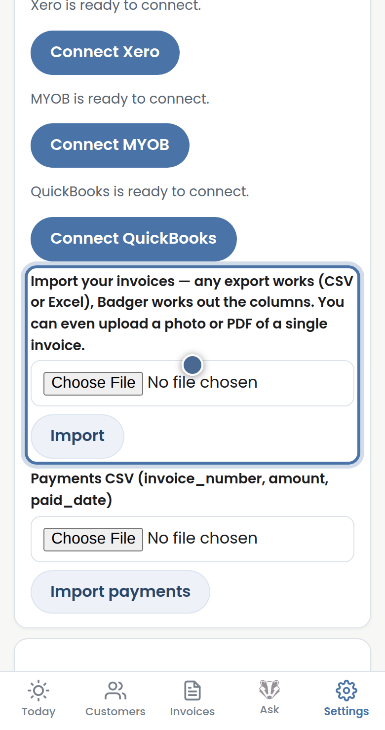Badger's screen for this step