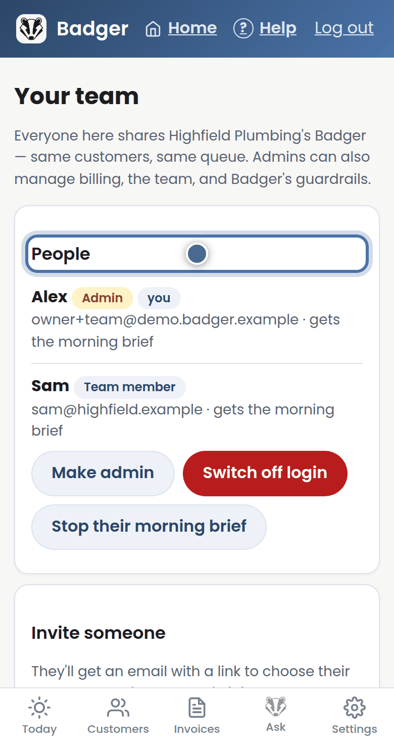 Badger's screen for this step