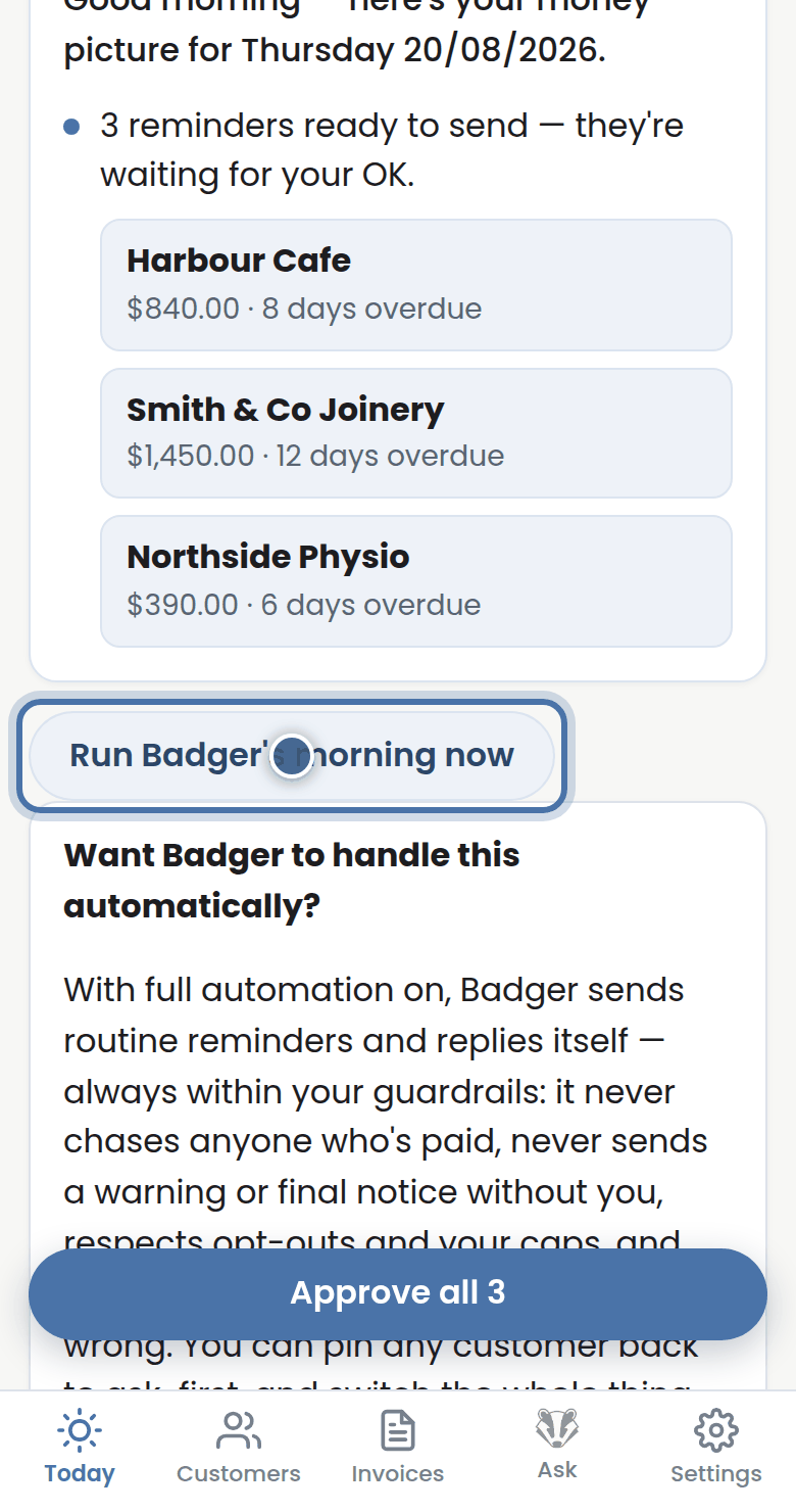 Badger's screen for this step